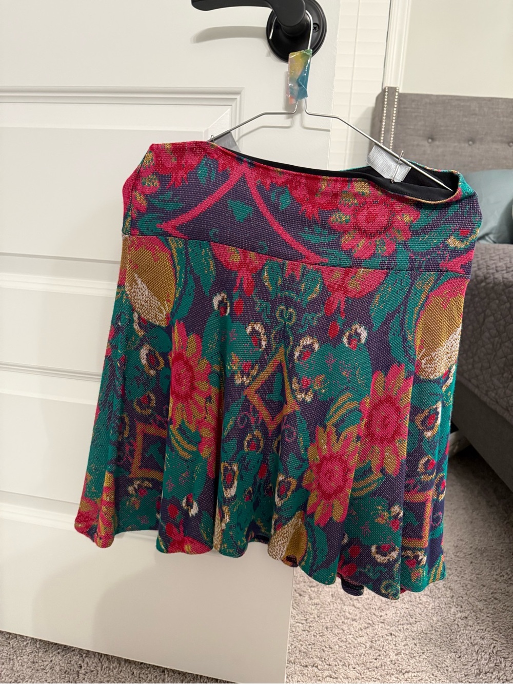 Anthropologie Teal and Pink Floral A-Line Skirt